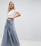River Island Petite Wide Leg Pants With Split Front In Blue - Blue