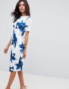 Asos Wiggle Dress In Blue Floral - Multi