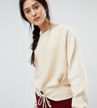 Mango Tie Front Sweater In Beige - Beige