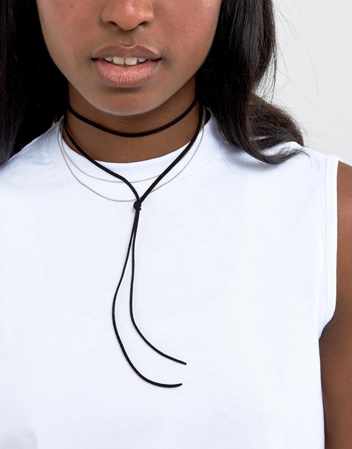 Asos Simple Bolo And Chain Multirow Choker Necklace - Silver