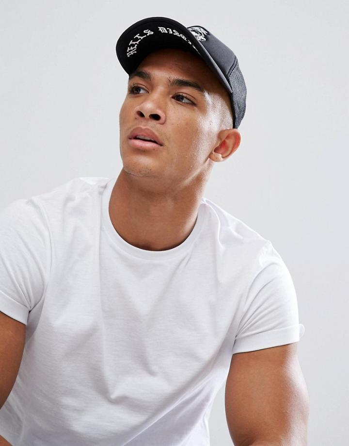 Asos Trucker Cap In Black With Snake Print - Black