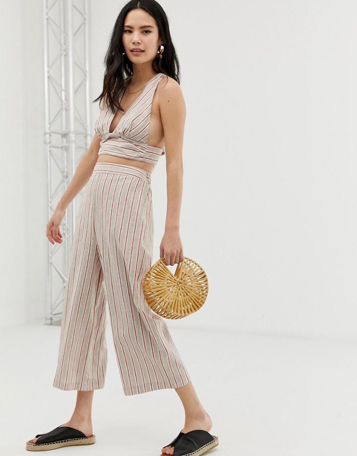 Asos Design Stripe Linen Touch Culottes Two-piece-multi