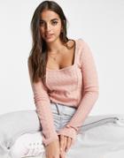 Asos Design Square Neck Sweater In Textured Stitch-pink