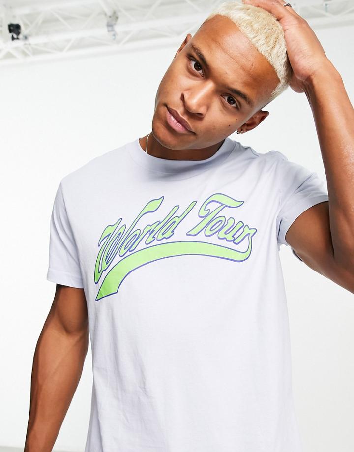 Weekday Relaxed Graphic Varsity World Tour Print T-shirt In Light Blue