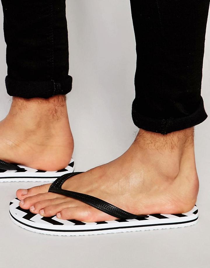 Asos Flip Flops With Black And White Print - Black