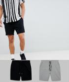 Asos Design Jersey Shorts 2 Pack Black Short Short/gray Marl Save - Multi