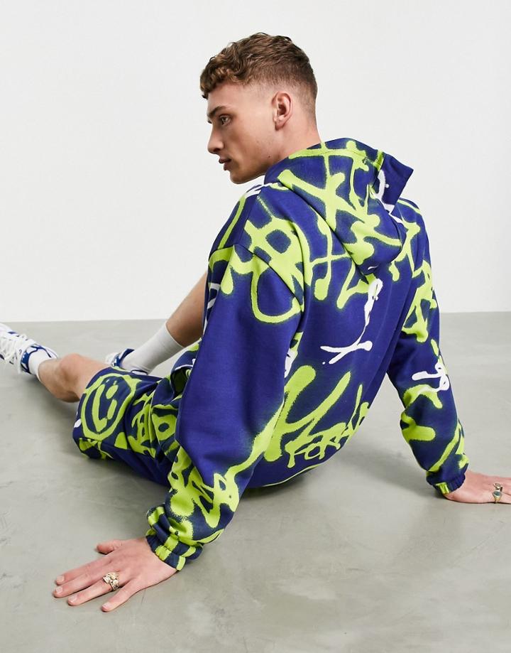 Asos Design Coordinating Oversized Hoodie With All-over Graffiti Print-multi