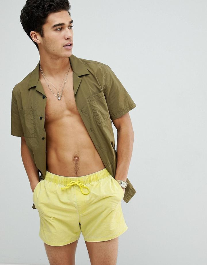 Asos Swim Shorts In Acid Wash Yellow In Short Length - Yellow