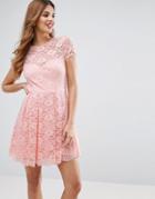Asos Lace Skater Mini T-shirt Dress - Pink