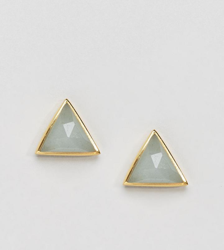 Carrie Elizabeth 14k Gold Plated Aquamarine Triangle Stud Earrings - Gold