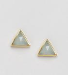 Carrie Elizabeth 14k Gold Plated Aquamarine Triangle Stud Earrings - Gold