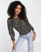 Vero Moda Ruched Blouse In Khaki Animal Print-multi