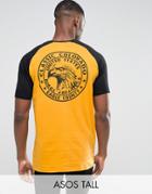 Asos Tall Longline Raglan T-shirt With Eagle Front And Back Print In Yellow - Yellow