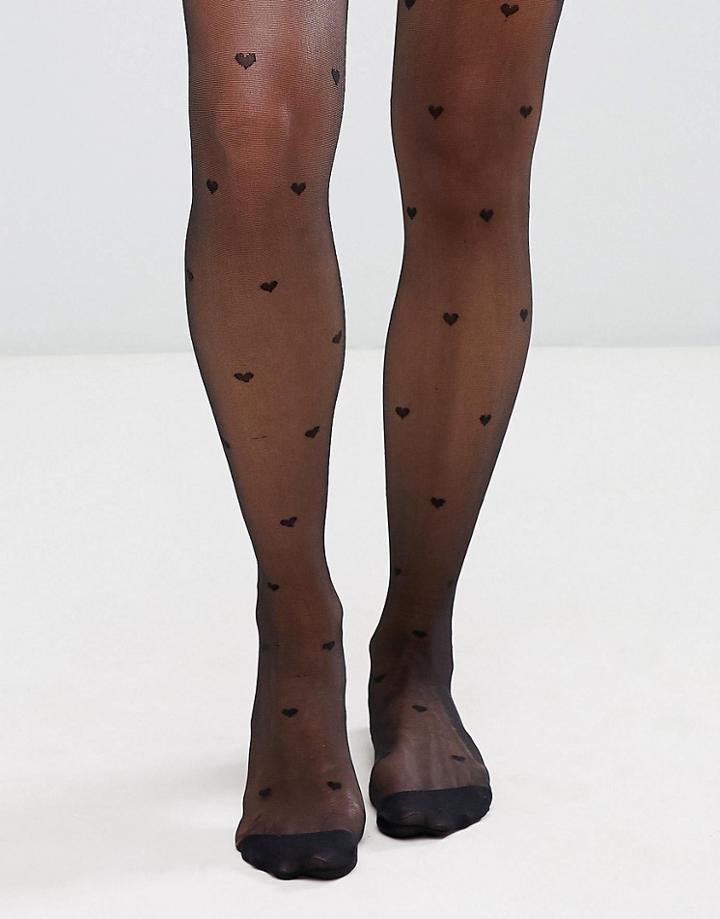 Asos Design 20 Denier All Over Heart Tights - Black