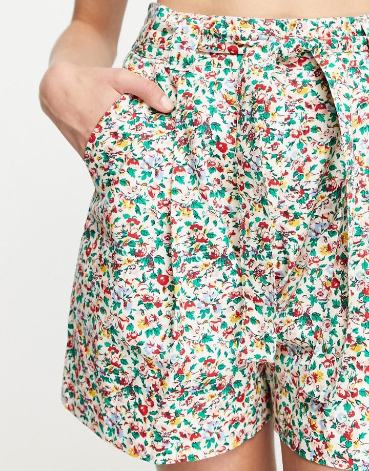 People Tree X V & A Cotton A-line Shorts In Archive Floral - Part Of A Set - Multi