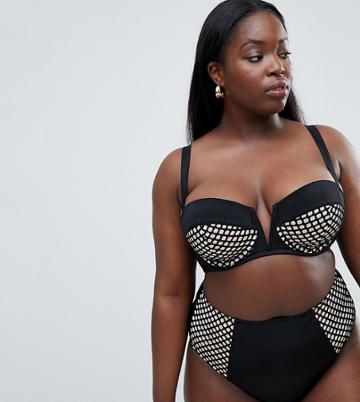 Wolf & Whistle Curve Fishnet Bikini Top - Black