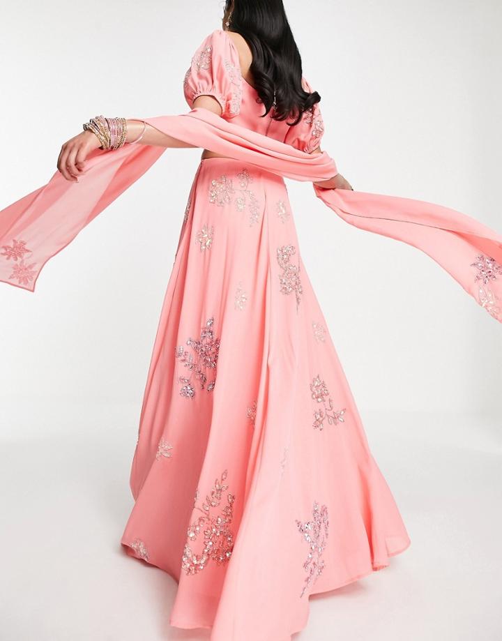 Maya Floral Burst Embellished Lehenga Maxi Skirt In Pink