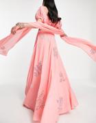 Maya Floral Burst Embellished Lehenga Maxi Skirt In Pink