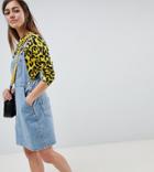 Asos Design Petite Denim Overall Dress In Vintage Blue - Blue