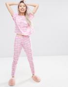 Asos Barbie Logo Tee & Legging Pyjama Set - Pink