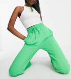 Asos Design Tall Straight Leg Sweatpants With Deep Waistband And Pin Tucks In Organic Cotton In Bright Green