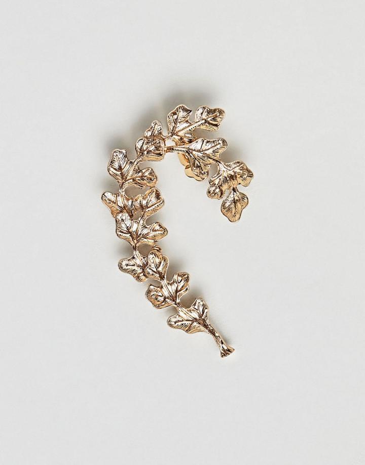 Asos Design Ear Cuff In Floral Design In Gold - Gold