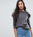 Brave Soul Tall Frill Shoulder Sweater - Gray