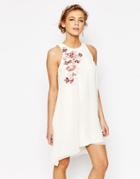 Little Mistress Shift Dress In Chiffon With Embroidery - Cream
