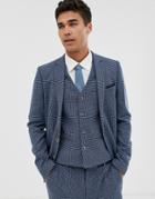 Asos Design Super Skinny Suit Jacket With Blue Houndstooth - Blue