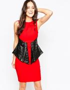 Vesper Pu Midi Dress With Sequin Peplum - Red