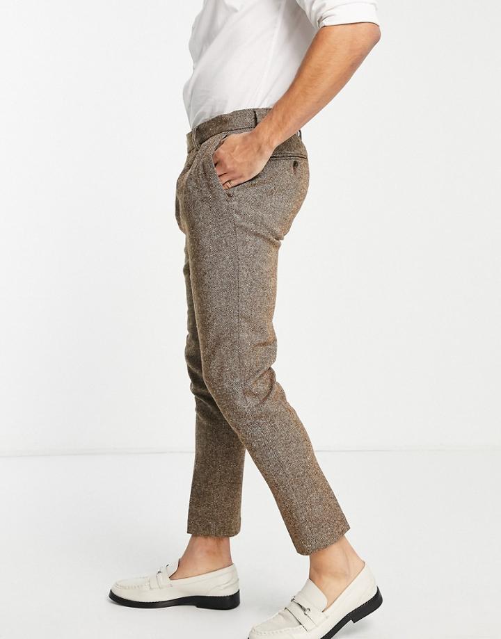 Asos Design Wedding Tapered Wool Mix Smart Pants In Tweed Brown