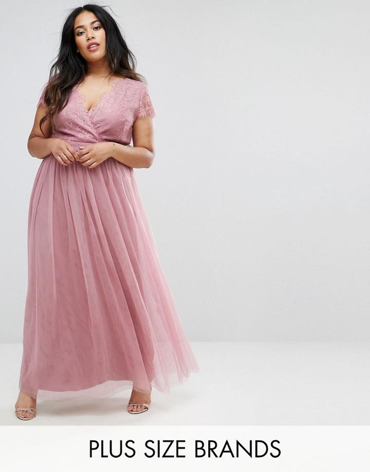 Little Mistress Plus Lace Bodice Maxi Dress - Multi