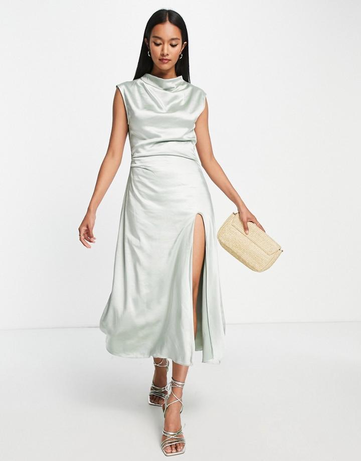 Pretty Lavish Drape Satin Midaxi Dress In Sage-green