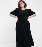 Asos Design Curve Shirred Maxi Smock Dress In Cord In Black