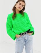 Asos Design Neon Cable Sweater - Green