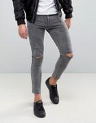 Pull & Bear Super Skinny Cropped Jeans With Rips In Gray - Black