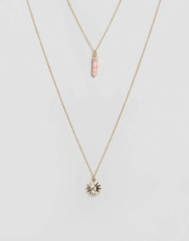 Asos Crystal Sun Multi Row Semi Precious Choker Necklace