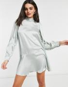 River Island High Neck Smock Mini Dress In Sage-green