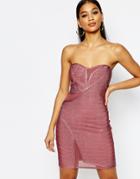 Wow Couture Bandeau Bandage Dress With Mesh And Jewels - Rosebrown