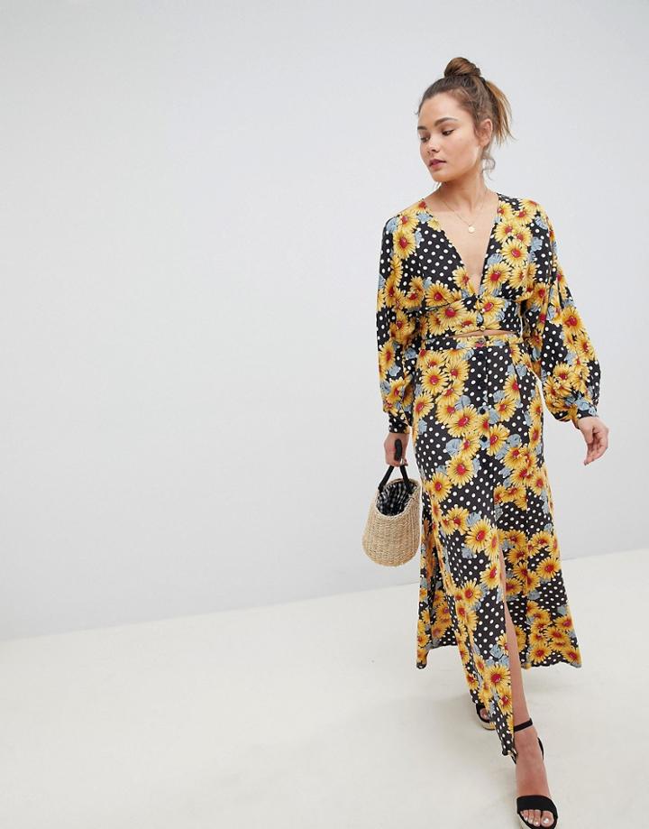 Asos Design Maxi Skirt In Daisy Polka Dot Two-piece - Multi