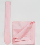 Asos Plus Tie And Pocket Square Pack In Pale Pink - Pink