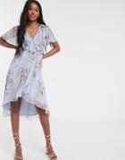Asos Design Cape Back Dipped Hem Maxi Dress In Floral Print-multi