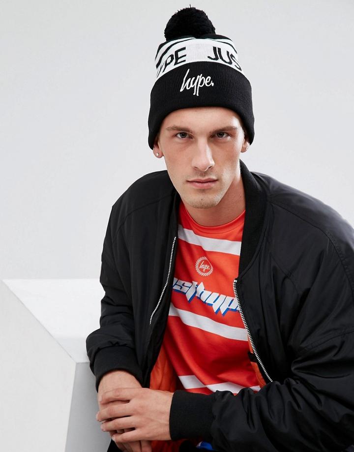 Hype Bobble Beanie In Black With Logo - Black