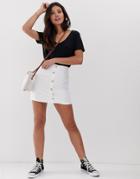 Parisian Button Down Mini Skirt With Tortoiseshell Buttons-white