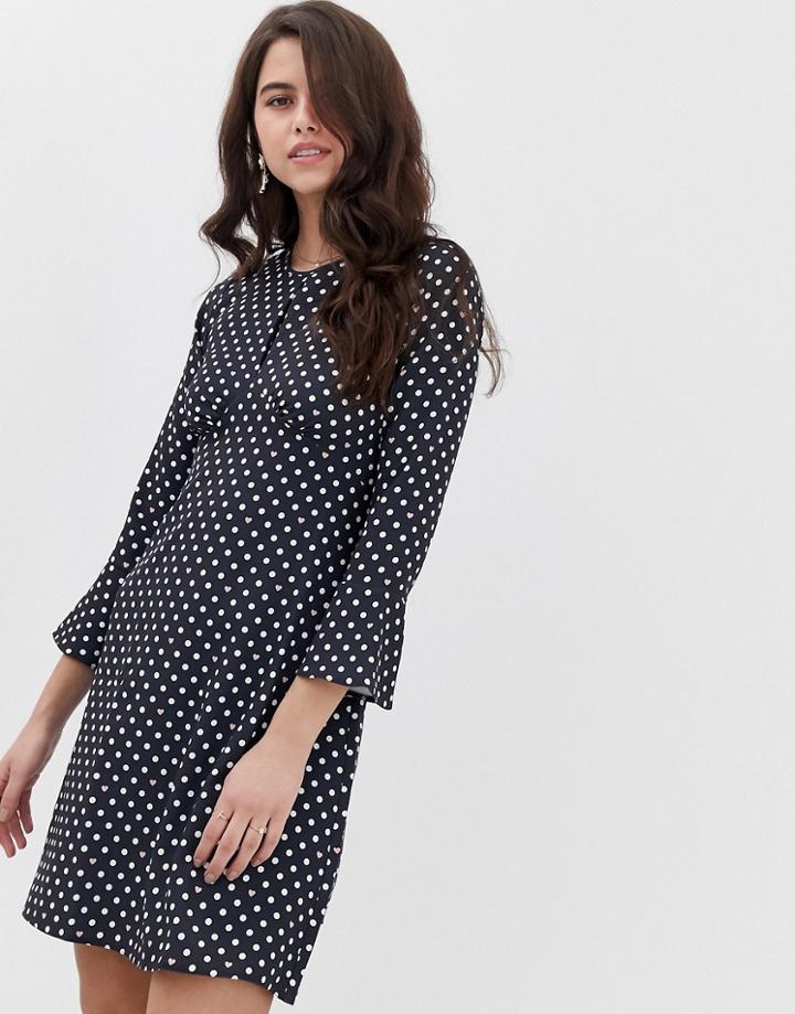 Closet Split Neck Fluted Sleeve Tunic Dress-navy