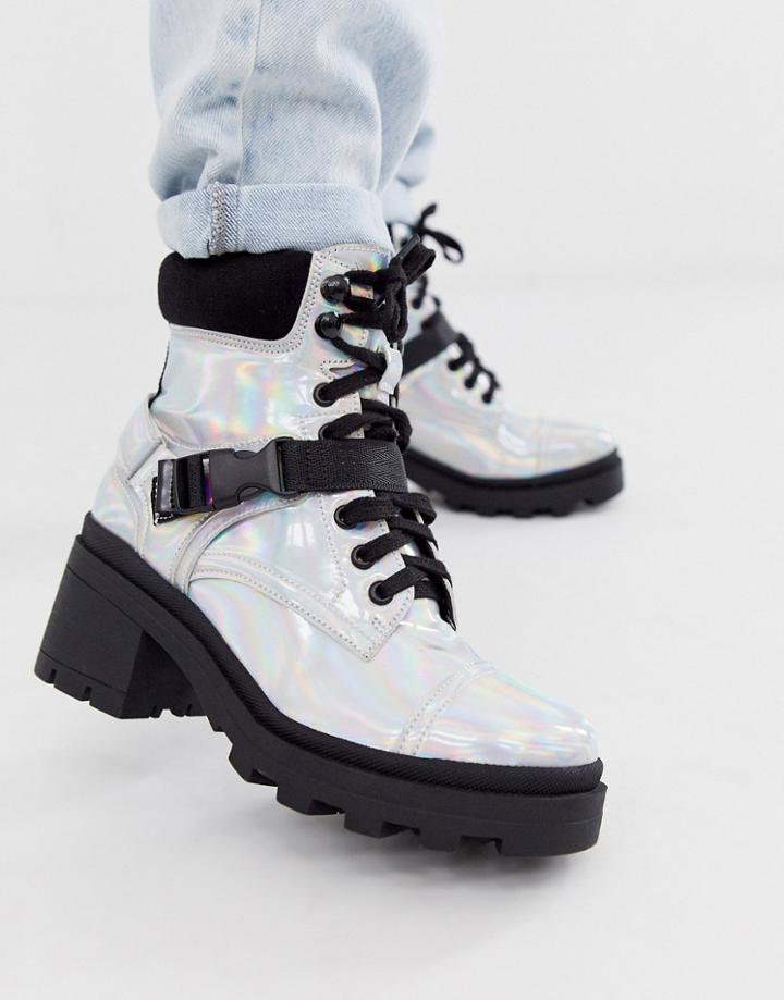 Truffle Collection Irridescent Lace Up Chunky Military Boot