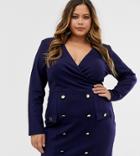 Unique21 Hero Shift Dress With Gold Buttons-navy