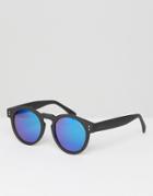 Komono Clement Round Sunglasses In Black Rubber With Blue Lens - Black