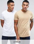 Asos 2 Pack T-shirt In White/beige Save - Multi