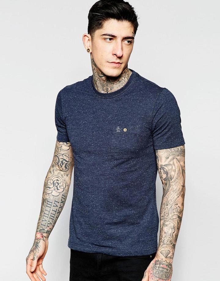 Original Penguin Chest Pocket T-shirt In Heathered Nep - Navy
